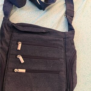 Women's Denim Crossbody Bag with Multiple Zip Pockets